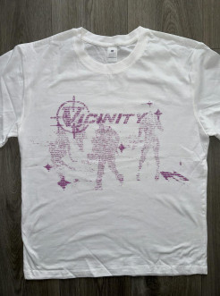 White short-sleeved t-shirt with pink print