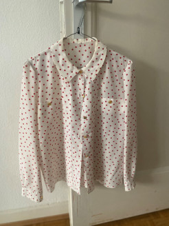 Vintage blouse, white with red dots and golden buttons