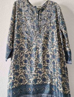 Silky embroidered blue tunic top (L)