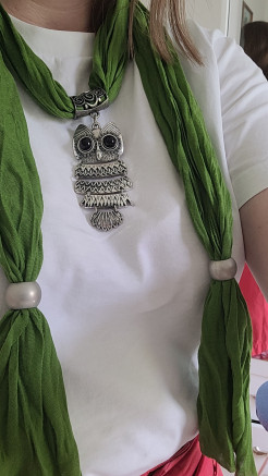 Scarf with owl pendant