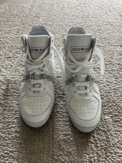 LUXURY BIKKEMBERGS NEW WHITE TRAINERS, 37 DROP 80%, LEATHER