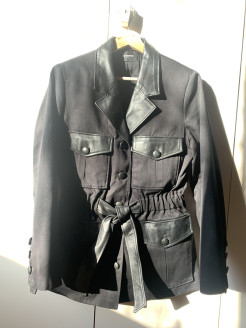 Black denim and leather jacket The Kooples