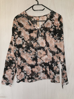 Pink and black floral blouse