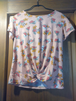 T-Shirt mit Wassermelonen-Print, Schleifendetail auf der Vorderseite