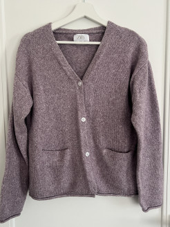 purple ZARA cardigan