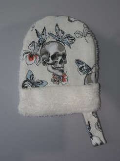 Make-up remover glove: skull butterfly white / white