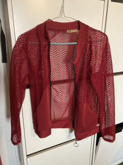 Red lace cardigan