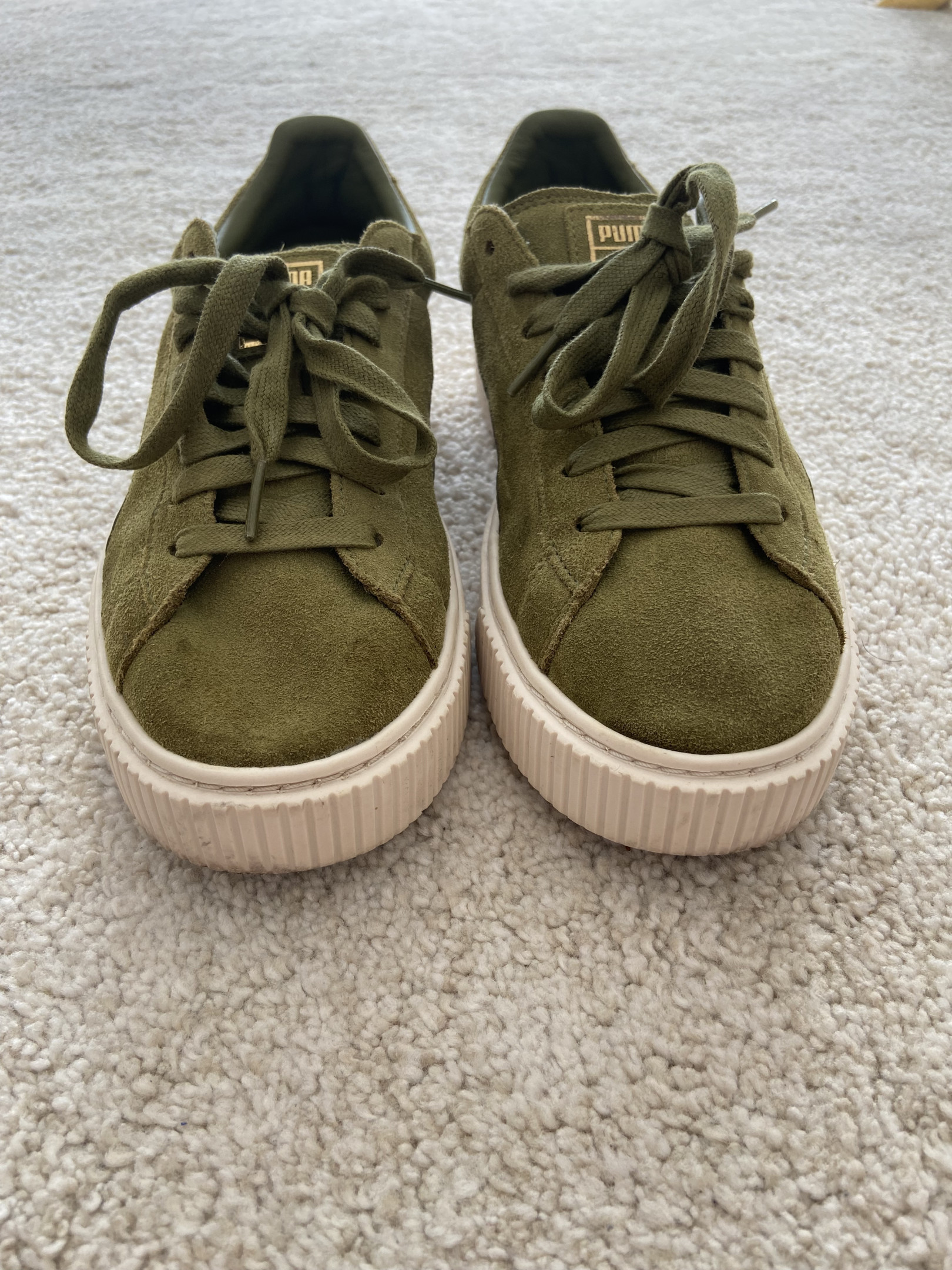 Puma suede platform 2025 satin trainer in olive