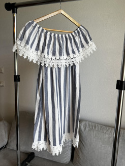 Lace and stripe mid-length dress