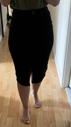 Black denim midi skirt