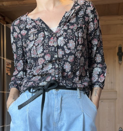 Blouse viscose imprimée manches trois quart