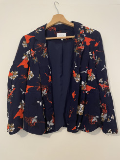 Leichter Blazer mit Blumenmuster - Marineblau und Rot