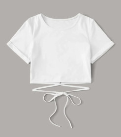 Short white t-shirt with drawstring