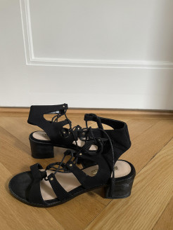 black lace-up sandals