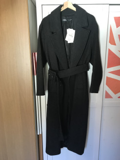 Schwarzer Mantel Zara manteco, mit Wolle