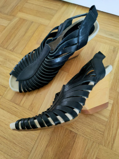 Camper black leather high heel sandals