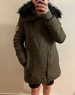 Khaki military coat with large collar