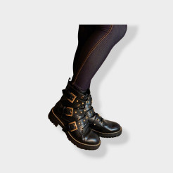 Black boots with gold fastenings