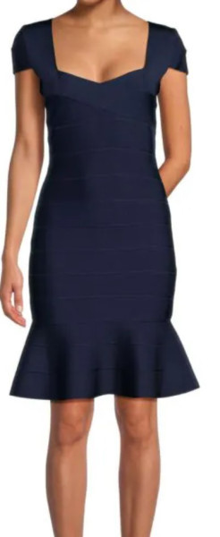 Brand New HERVE LEGER Navy Blue Flounce Bandage Dress (S)