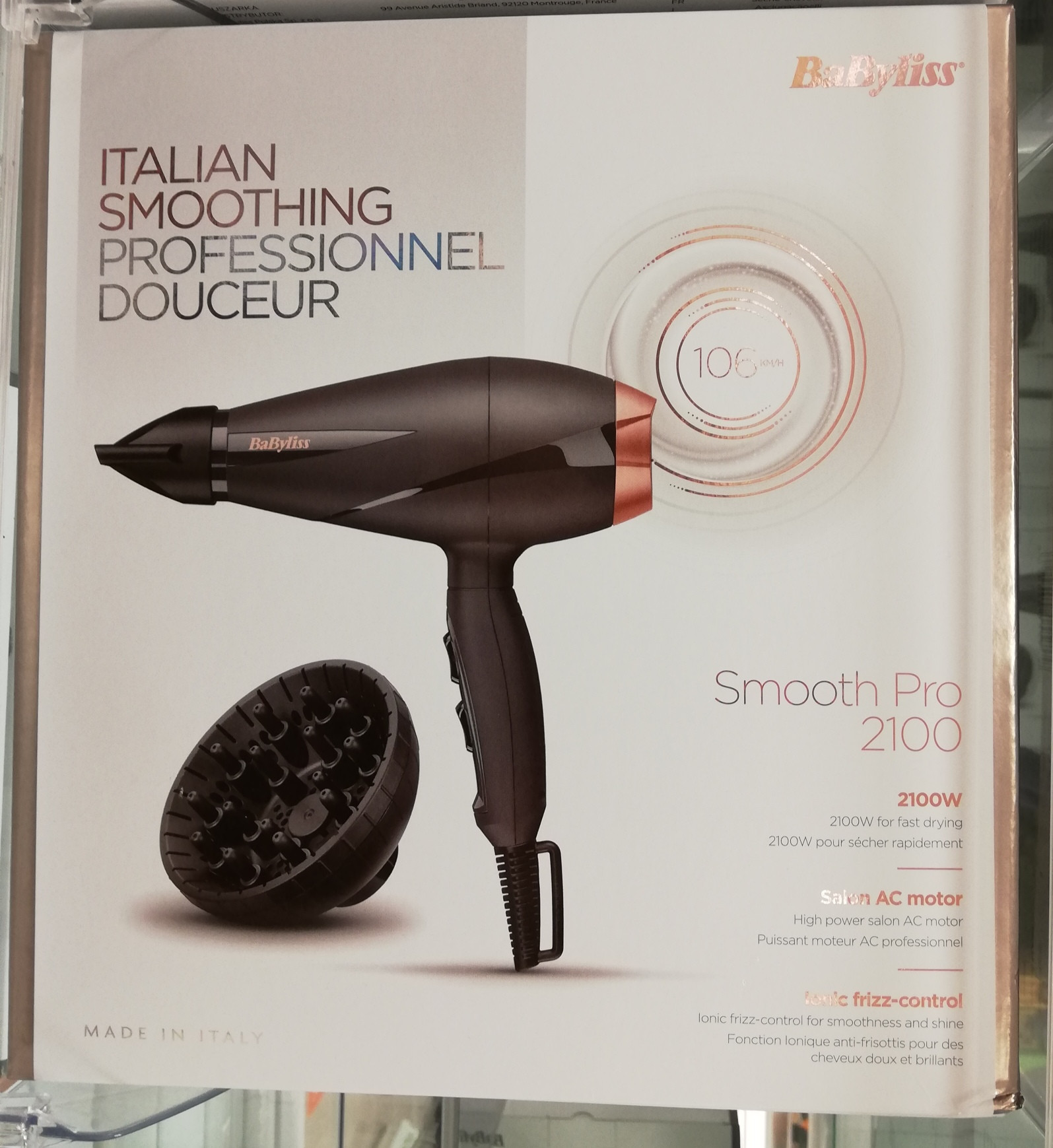 Babyliss 2100 W hair dryer with diffuser.