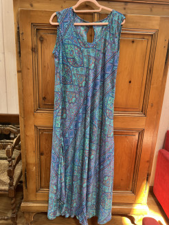 Long shimmering blue silk dress