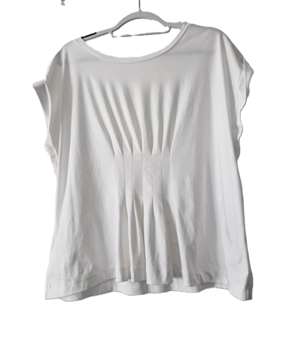 Giordano Women Cotton White Pleated T-Shirt (L)