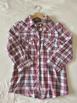 Checked blouse with 3/4 length sleeves