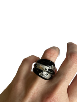 Black and silver glass ring