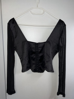 Long-sleeved corset-style crop top