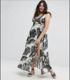 Maxi beach dress with straps and palm tree print