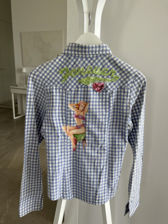 Check shirt - Vintage, with design on back - Size M