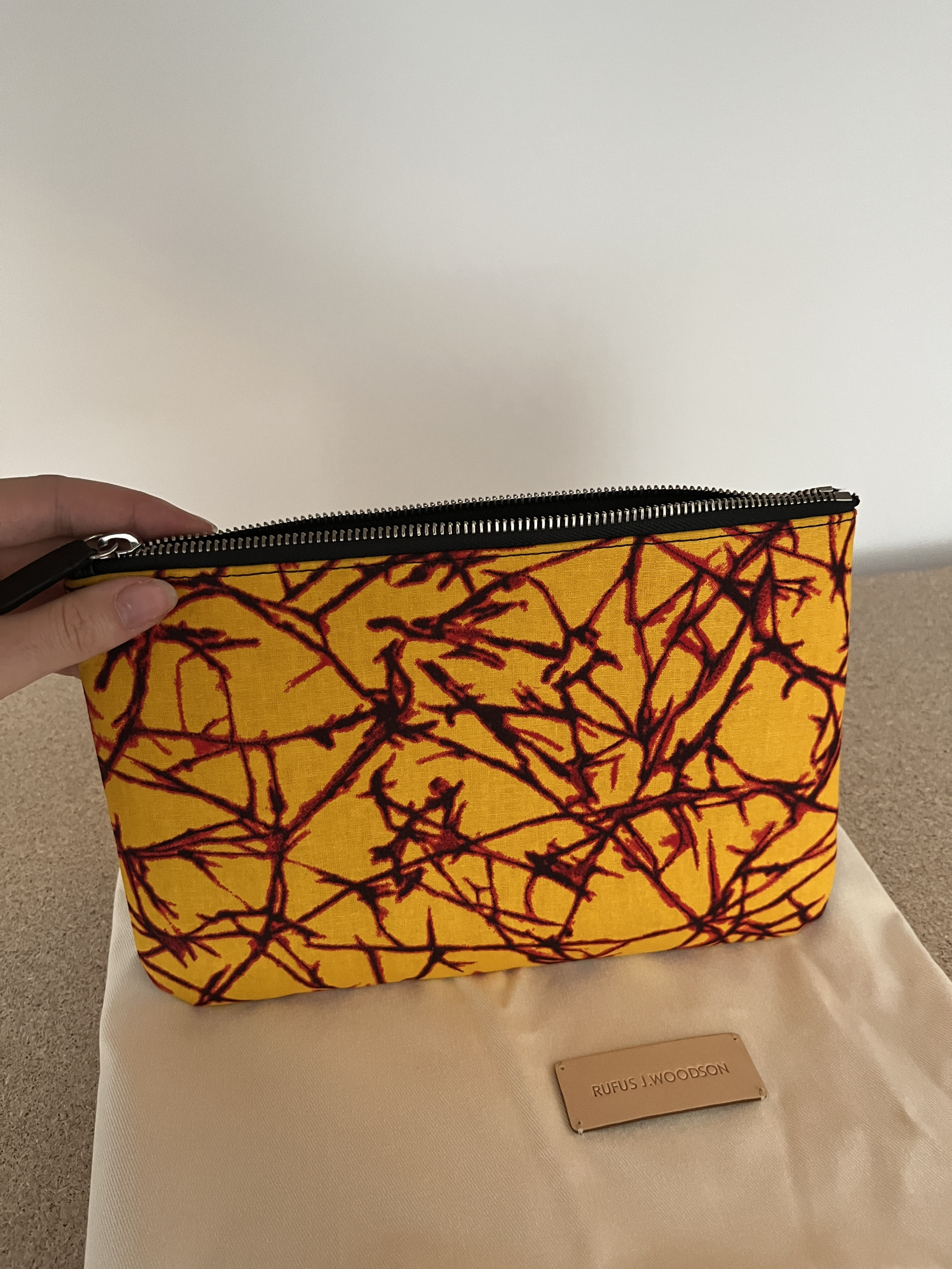 Yellow fabric pouch