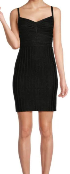 Brand New Herve Leger Metallic Black Mini Sheath Dress (L)