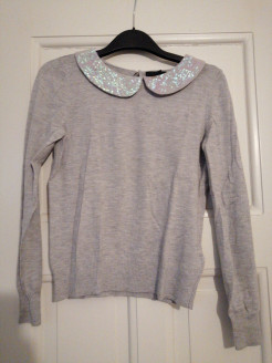 Grey jumper with sequined collar
