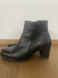 Black leather heeled boots