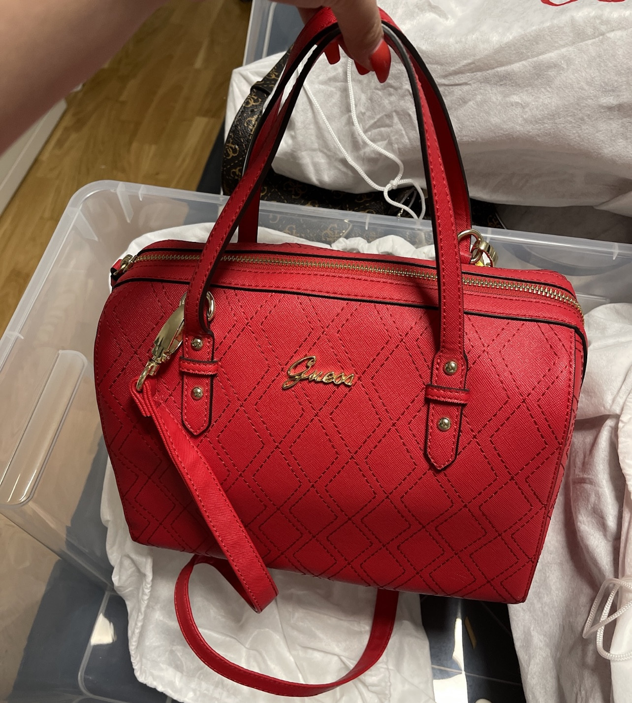 Handbag GUESS Red in Cotton - 38759056
