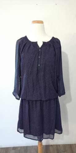 Navy blue mid-length dress with dots, size M-L 40-42