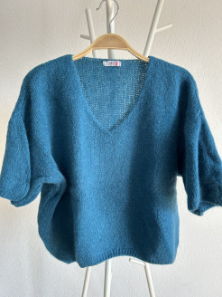 Kurzärmeliger Pullover aus Wolle in Blau