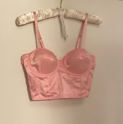 Crop top en polyester rose, effet lingerie