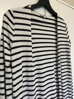 Long Cardigan with White and Dark Blue Stripes