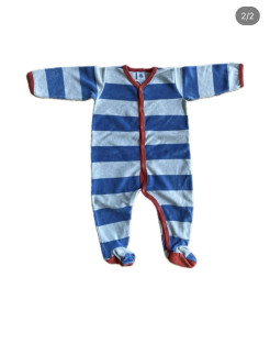 PETIT BATEAU | 2er-Pack gestreifter Fußpyjama aus Samt | Blau | Größe 12 Monate