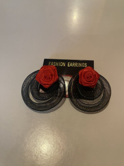 Small red and black rose earrings.