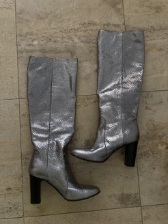 Bottes vintage en cuir argentées