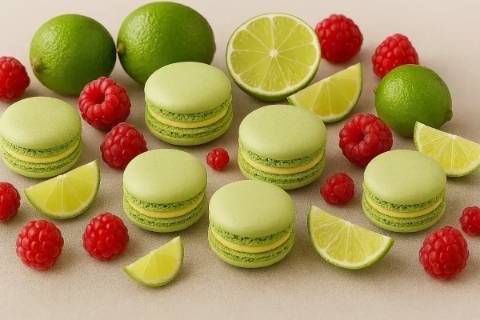 Macarons citron vert / Framboises séchées