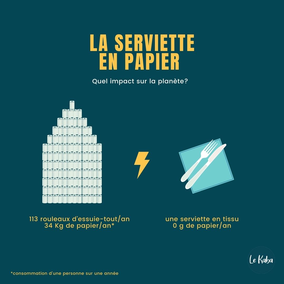 Infographie qui illustre la consommation annuelle d'un individu en serviette papier jetable