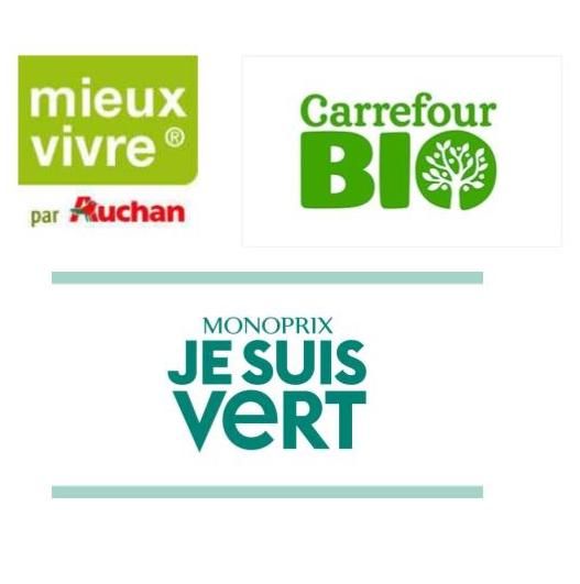 Appellations vertes des distributeurs Monoprix, Auchan et Carrefour